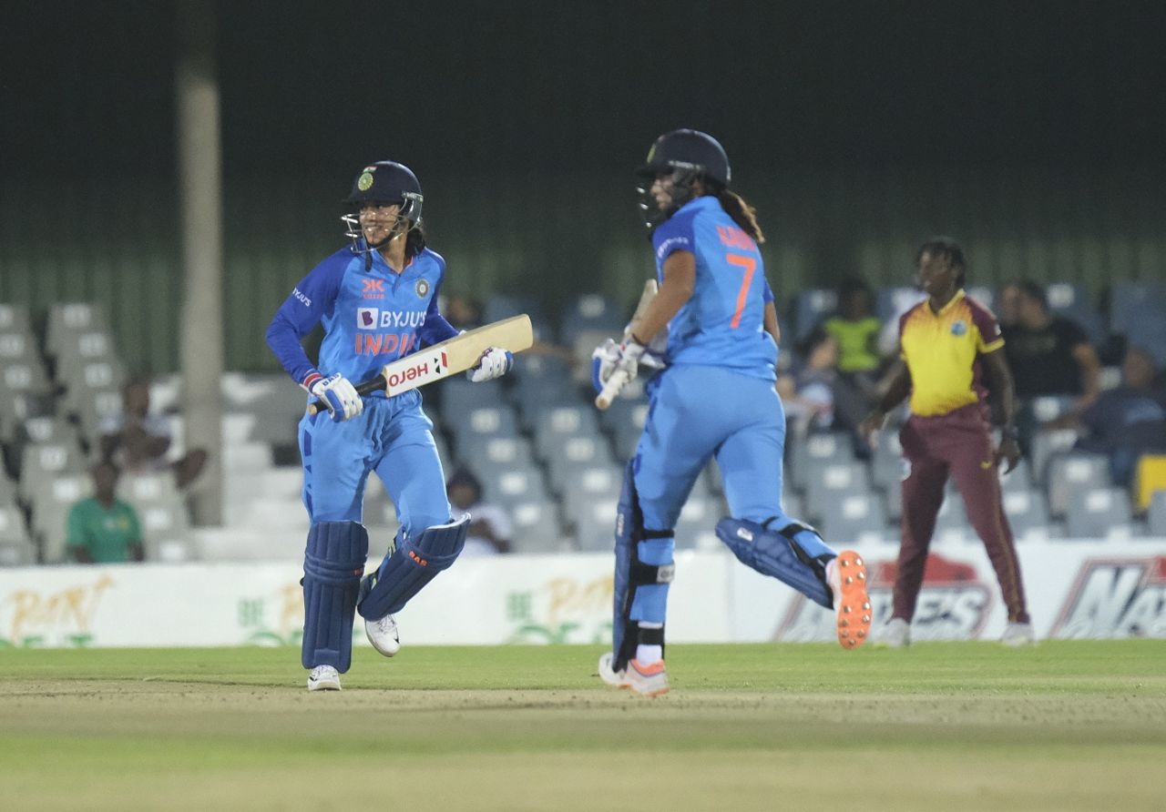 Smriti Mandhana and Harmanpreet Kaur added an unbroken 115 off 70, India vs West Indies, Women's T20I Tri-Series, East London, January 23, 2023