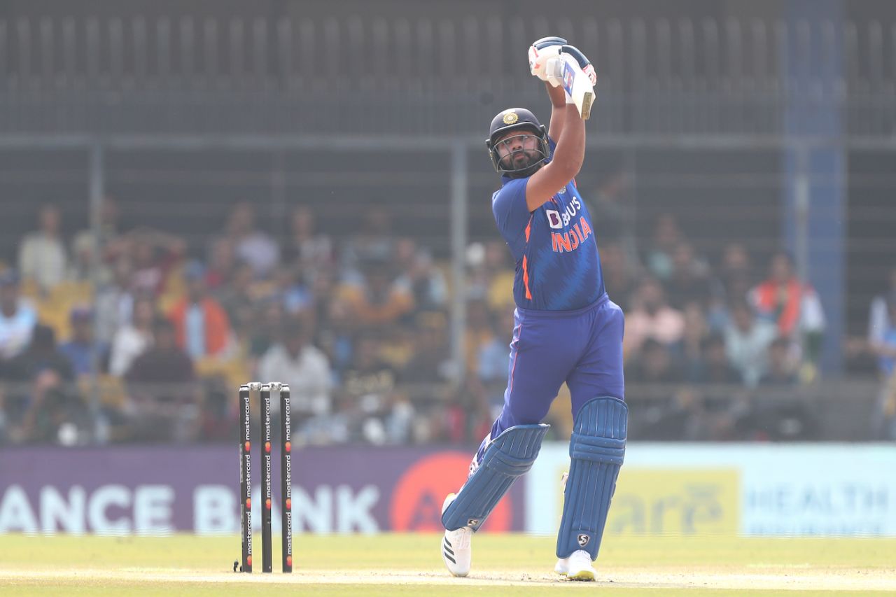 Rohit Sharma lofts over the off side, India vs New Zealand, 3rd ODI, Indore, January 24, 2023