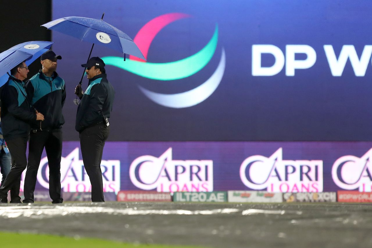 Rain washed away a contest for the second successive day, Sharjah Warriors vs Dubai Capitals, ILT20, Sharjah, January 26, 2023