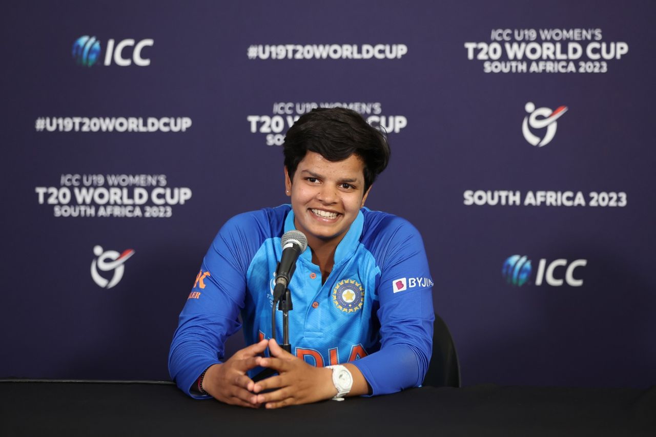 Shafali Verma at a press conference on the eve of the final, Under-19 Women's T20 World Cup, Potchefstroom, January 28, 2023