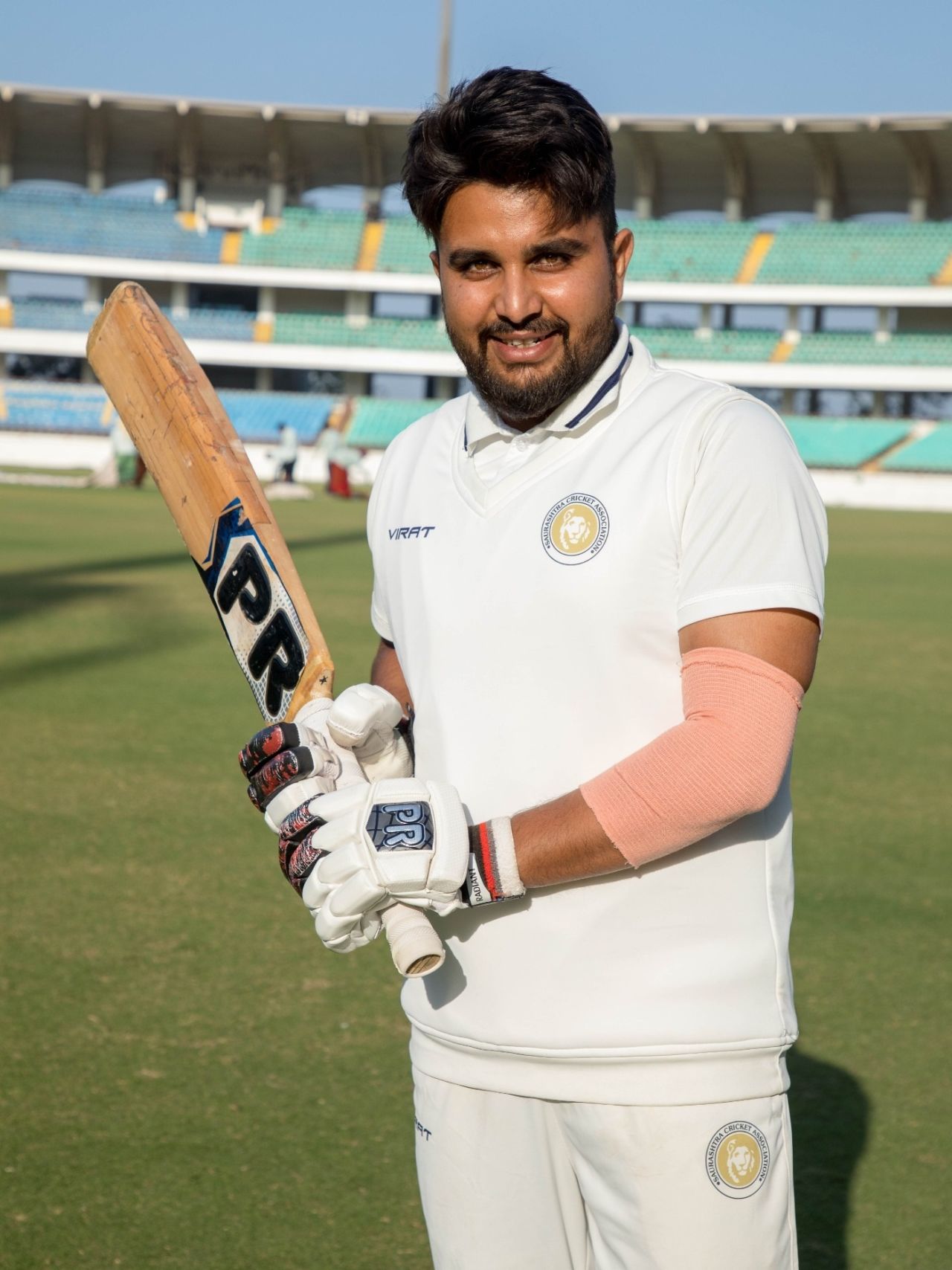Snell Patel poses after his well-made 70, Saurashtra vs Punjab, Rajkot, 1st day, Ranji Trophy, Quarterfinals, January 31, 2023