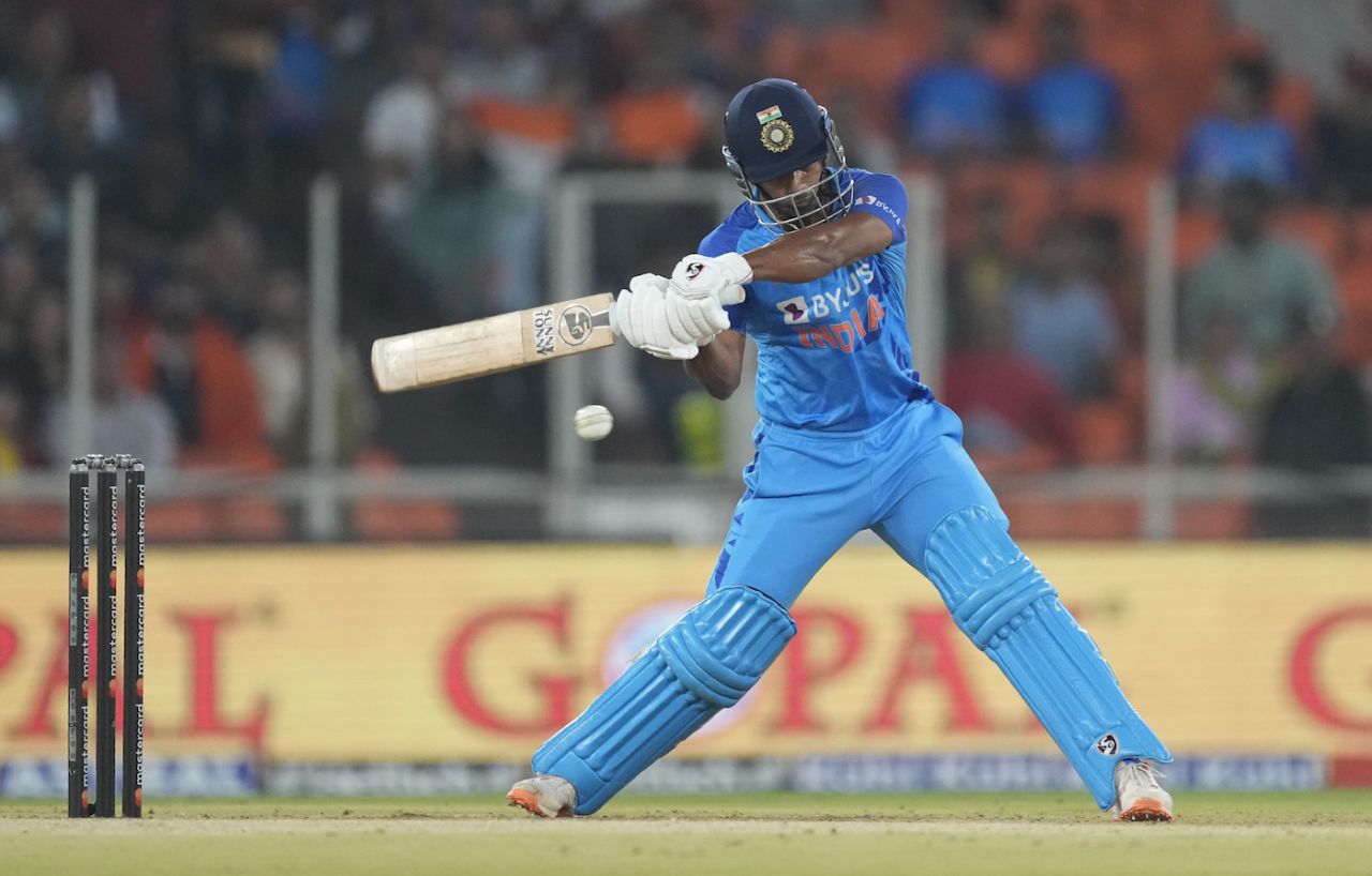 Rahul Tripathi winds up to whack it, India vs New Zealand, 3rd T20I, Ahmedabad, February 1, 2023