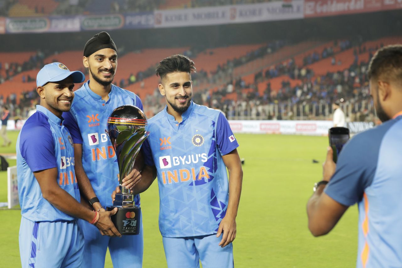 Glimpses of India's cricketing future? Shivam Mavi, Arshdeep Singh and Umran Malik strike a pose, India vs New Zealand, 3rd T20I, Ahmedabad, February 1, 2023