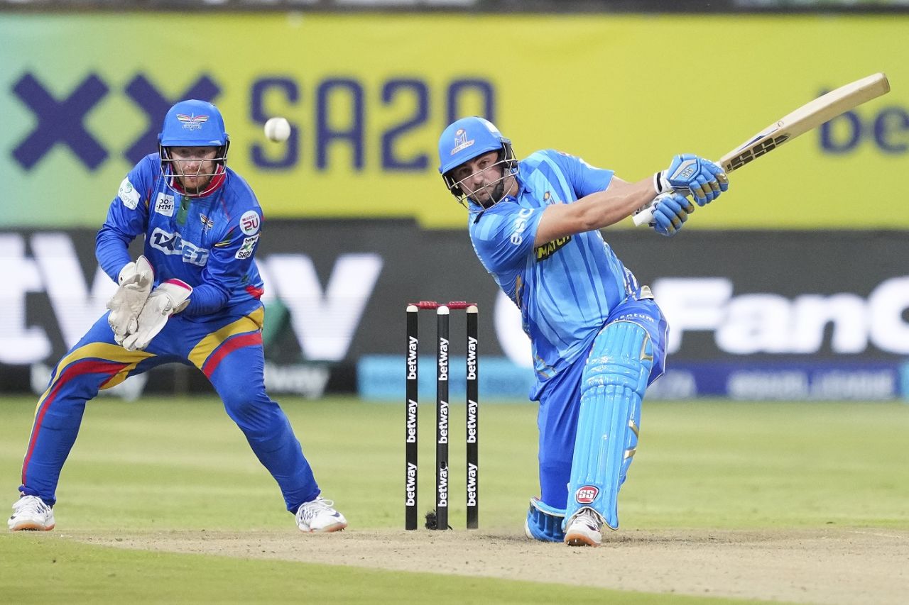 Tim David swats at the ball, Durban's Super Giants vs MI Cape Town, SA20 2023, Durban, February 2, 2023