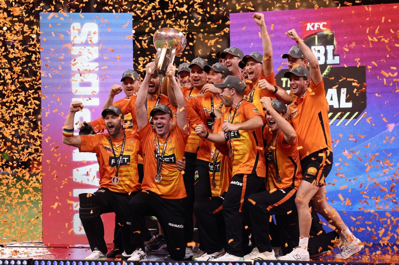 Perth Scorchers celebrate their fifth BBL title in 12 seasons, Perth Scorchers vs Brisbane Heat, BBL final, Perth, February 4, 2023