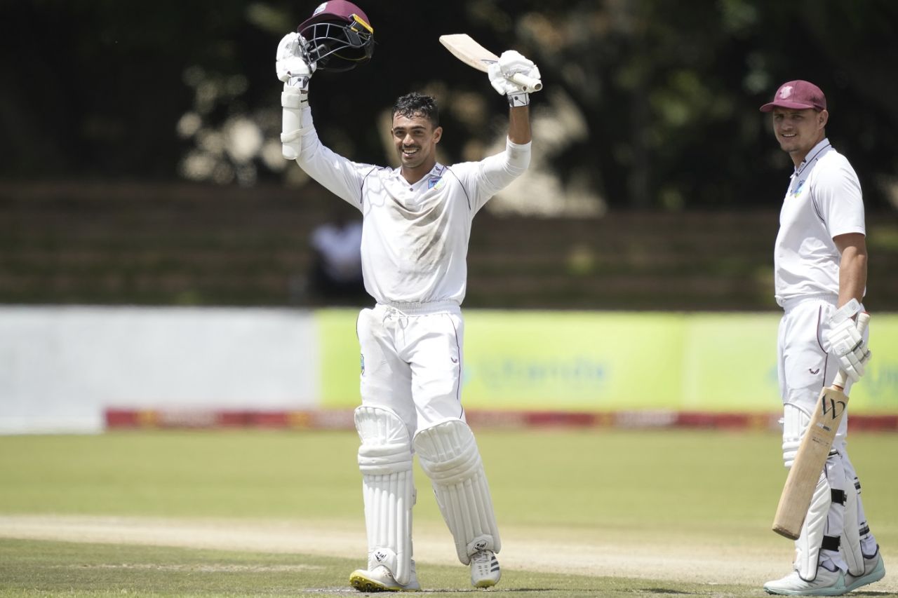 Tagenarine Chanderpaul celebrates his maiden Test double ton, Zimbabwe vs West Indies, 1st Test, Bulawayo, 3rd day, February 6, 2023