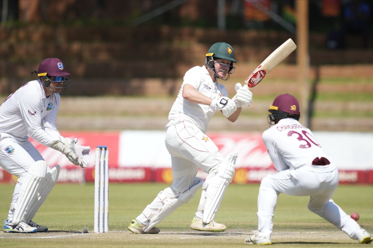 Gary Ballance clips it in front of square, Zimbabwe vs West Indies, 1st Test, Bulawayo, 4th day, February 7, 2023