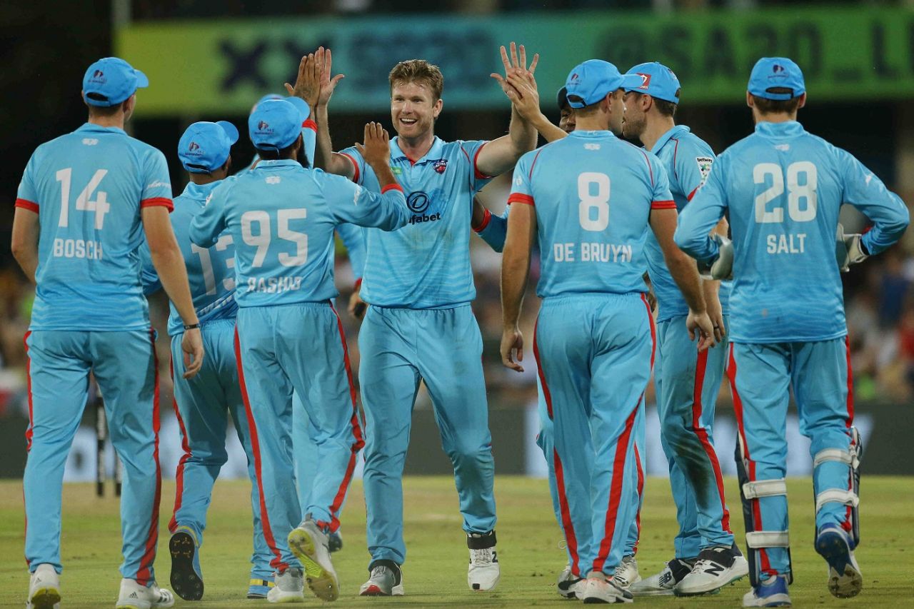 James Neesham celebrates the fall of another Royals wicket, SA20, Pretoria Capitals vs Paarl Royals, Centurion, February 07 2023