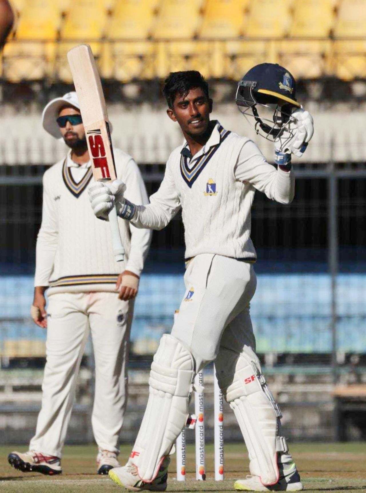 Sudip Kumar Gharami brings up his hundred, Madhya Pradesh vs Bengal, 1st semi-final, Ranji Trophy, 1st day, Indore, February 8, 2023