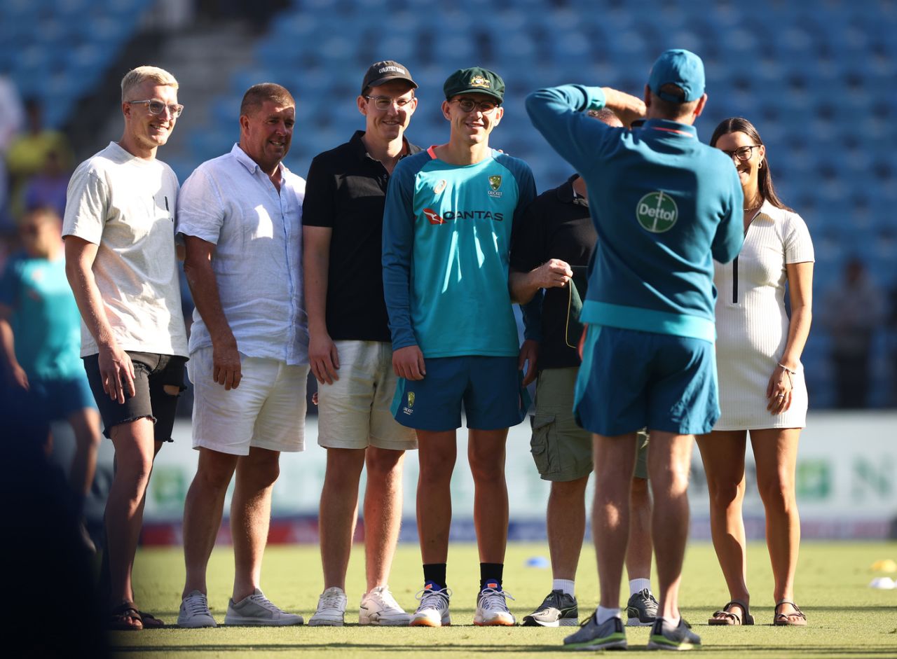 Todd Murphy with his family after being presented with his baggy green, India vs Australia, Border-Gavaskar Trophy, 1st Test, Nagpur, 1st day, February 9, 2023