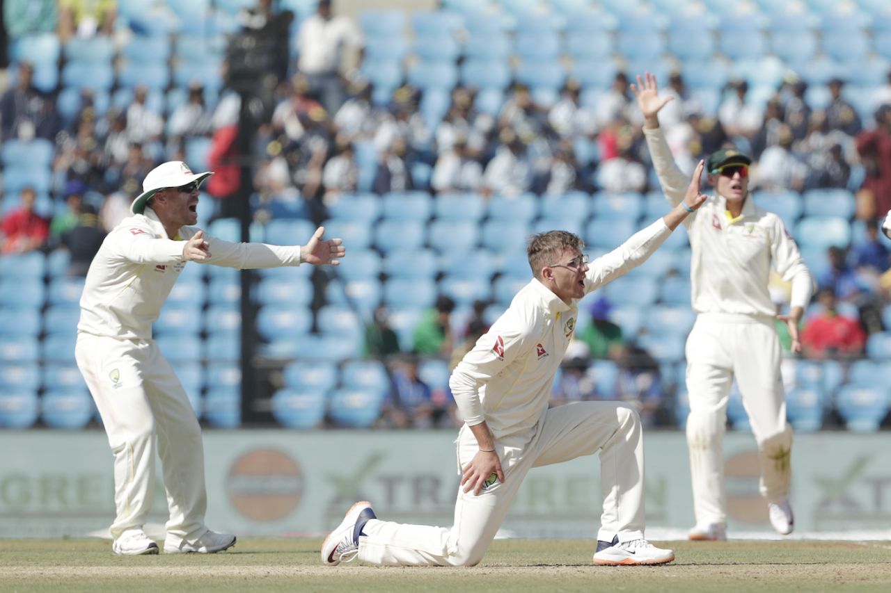 Todd Murphy appeals for a wicket, India vs Australia, 1st Test, Nagpur, 2nd day, February 10, 2023