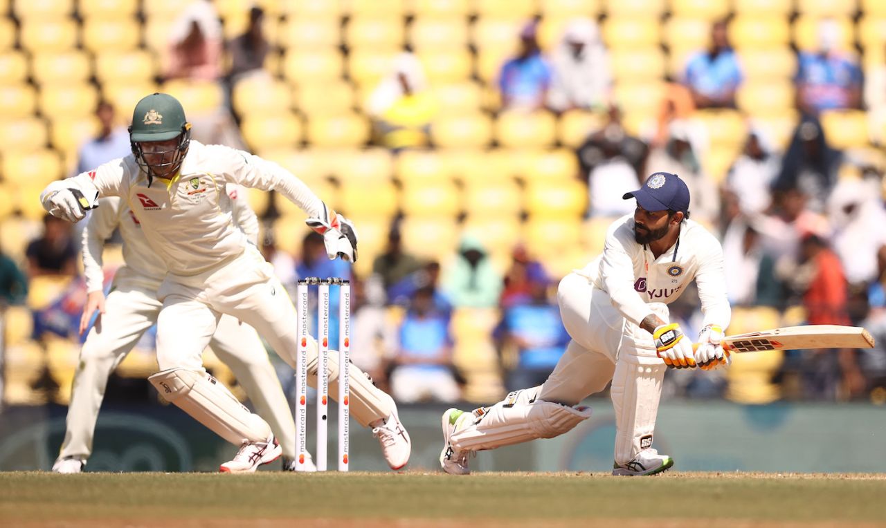 Ravindra Jadeja plays on the leg side, India vs Australia, 1st Test, Nagpur, 2nd day, February 10, 2023