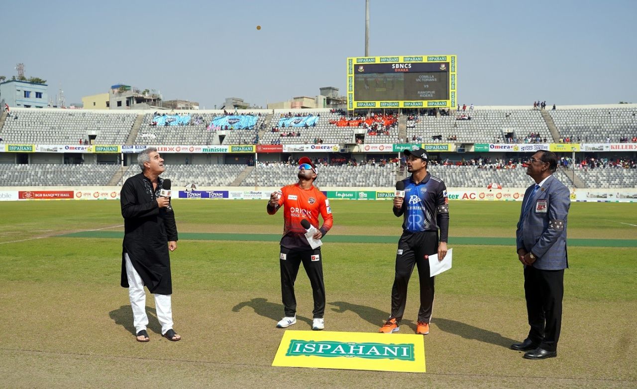 Imrul Kayes and Nurul Hasan at the toss, Comilla Victorians vs Rangpur Riders, BPL, Mirpur, February 10, 2023