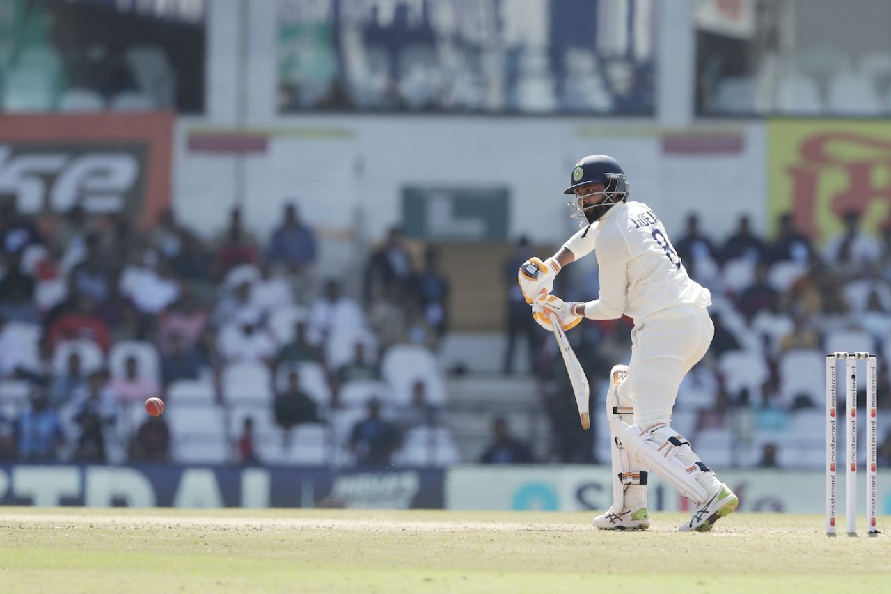 Ravindra Jadeja plays the ball behind point, India vs Australia, 1st Test, Nagpur, 2nd day, February 10, 2023