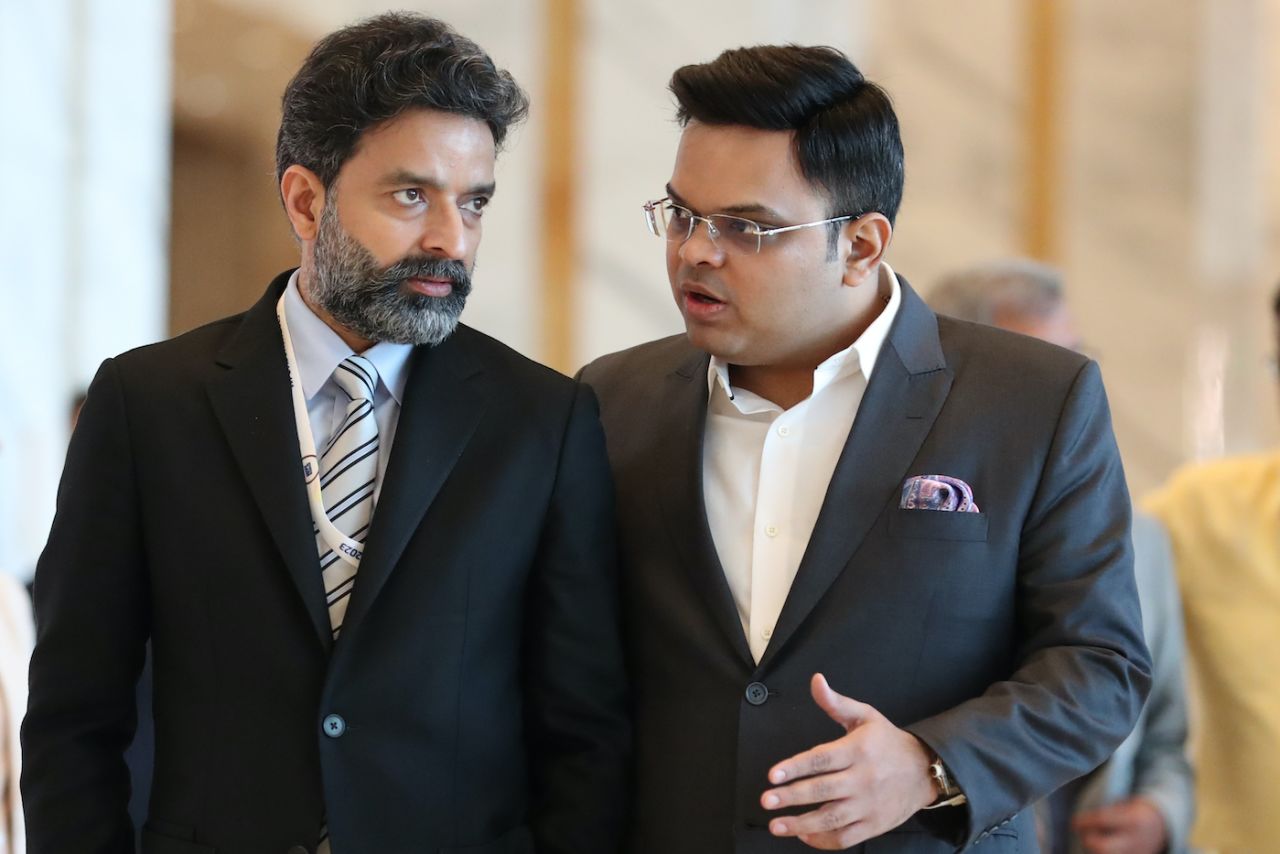 Arun Dhumal and Jay Shah have a chat, Mumbai, February 13, 2023