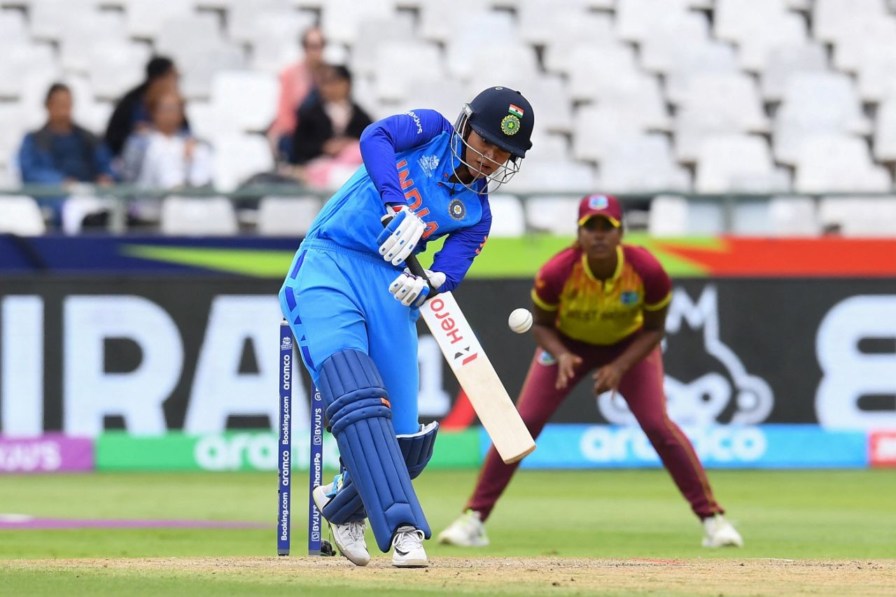 Smriti Mandhana got India's chase off to a quick start but fell to spin, India vs West Indies, Women's T20 World Cup, Cape Town, February 15, 2023