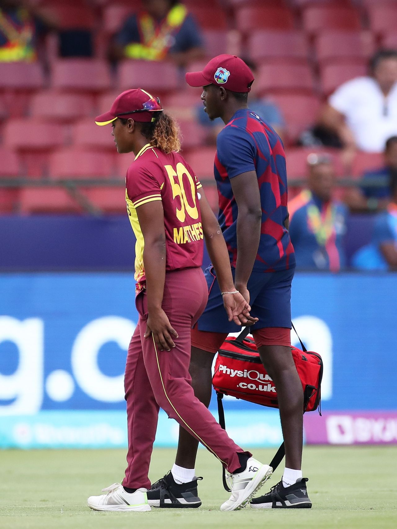 Hayley Matthews hobbles off the field after injuring herself, Women's T20 World Cup, Cape Town, February 15, 2023