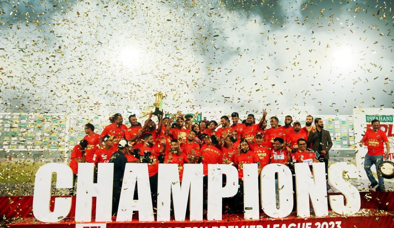 Comilla Victorians celebrate their fourth BPL title, Comilla Victorians vs Sylhet Strikers, Mirpur, Bangladesh Premier League final, February 16, 2023 