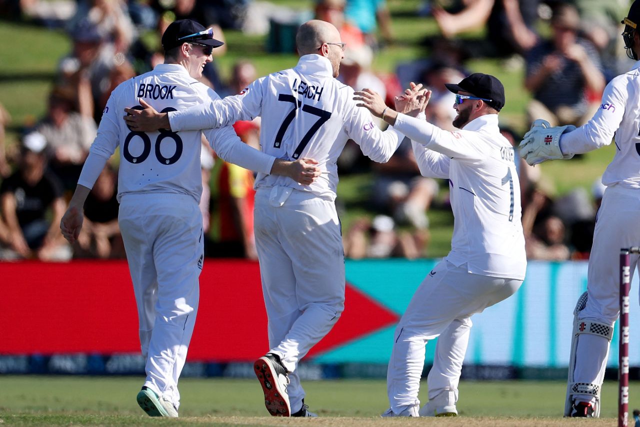 Jack Leach claimed the wicket of Michael Bracewell, New Zealand v England, 1st Test,  Mount Maunganui, 2nd day, February 17, 2023