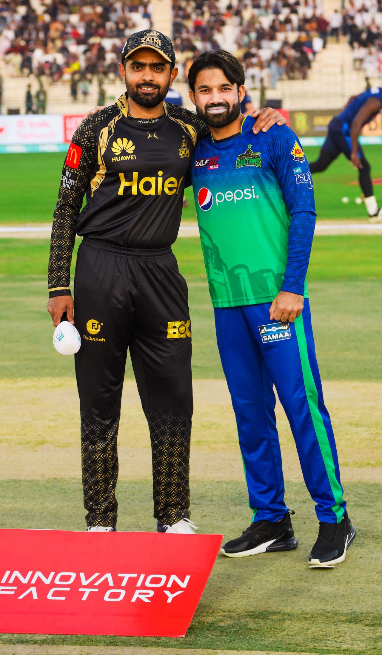 Babar Azam and Mohammad Rizwan catch up at the toss, Multan Sultans vs Peshawar Zalmi, PSL 2023, Multan, February 17, 2023