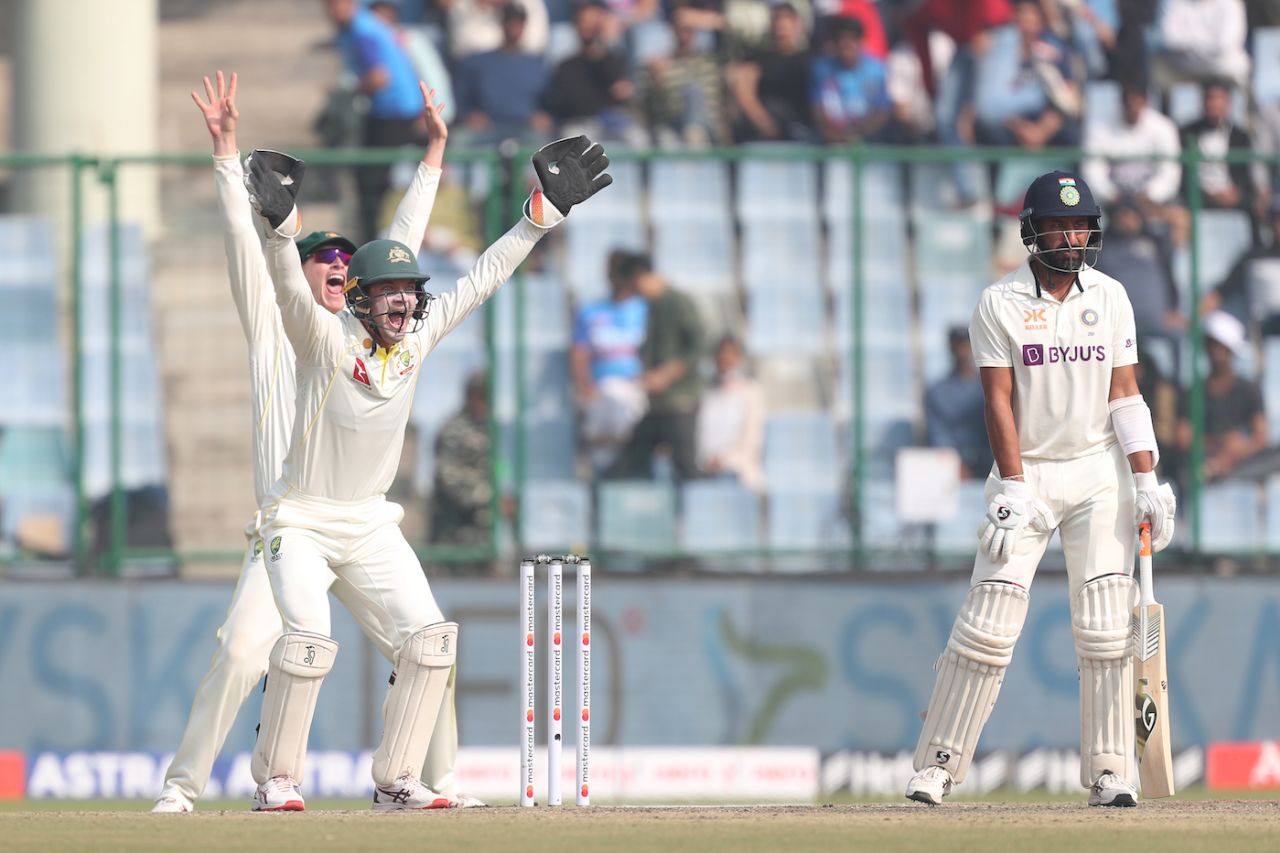 Cheteshwar Pujara was lbw for a duck, India vs Australia, 2nd Test, Delhi, 2nd day, February 18, 2023