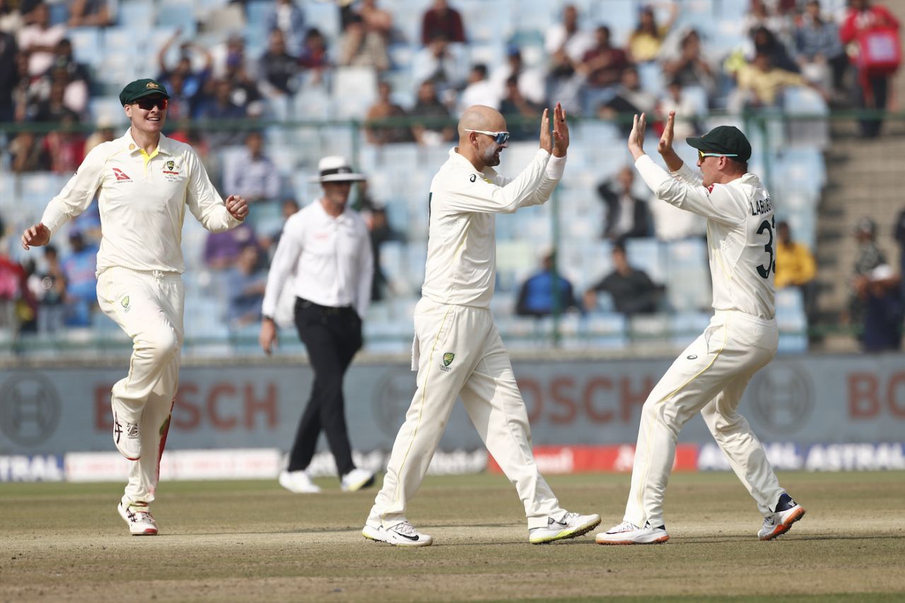 Nathan Lyon celebrates a wicket, India vs Australia, 2nd Test, Delhi, 2nd day, February 18, 2023