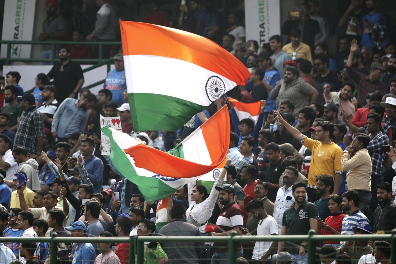India fans wave the flag, India vs Australia, 2nd Test, Delhi, 2nd day, February 18, 2023