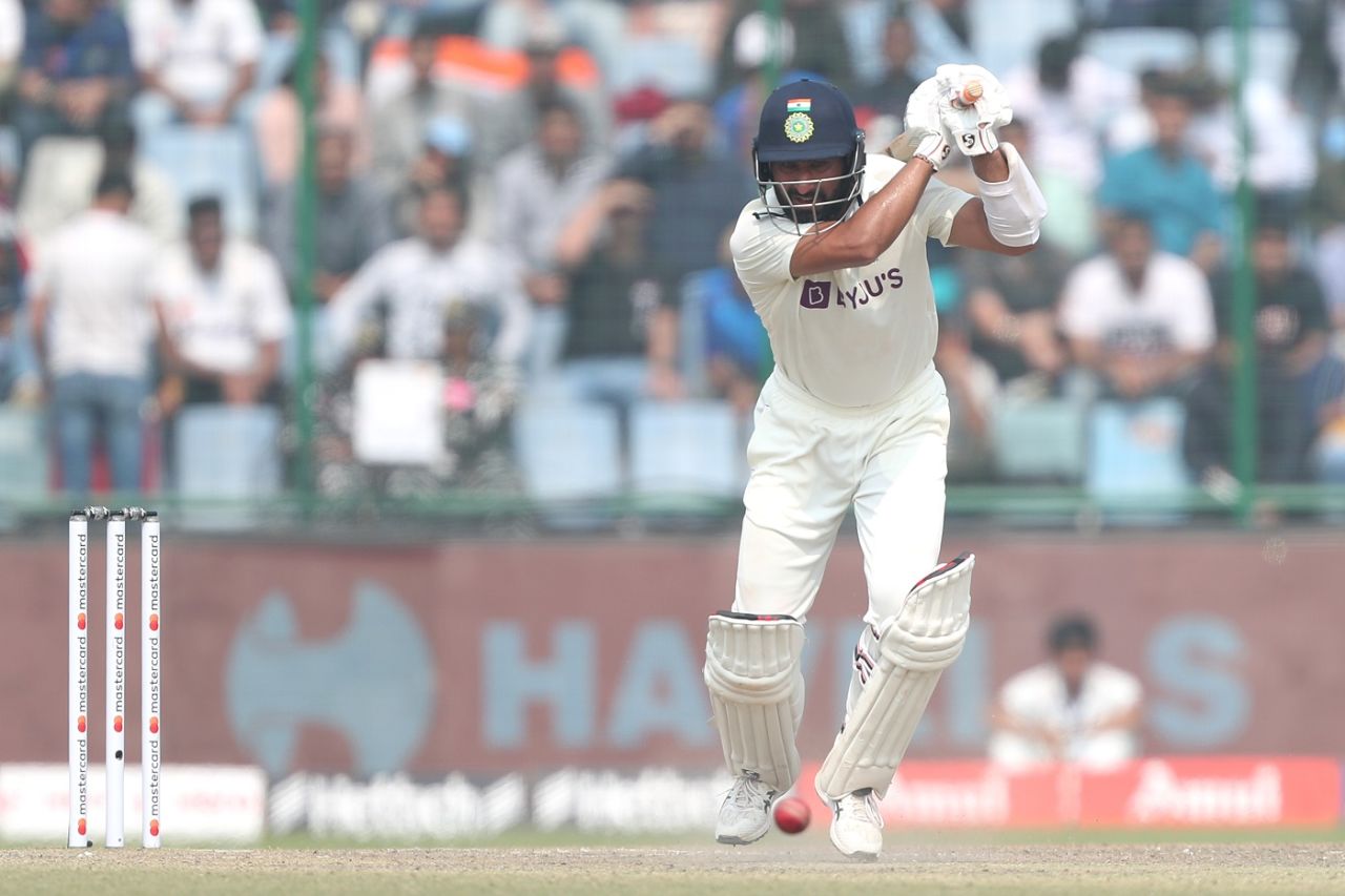 Cheteshwar Pujara hits one down the ground, India vs Australia, 2nd Test, Delhi, 3rd day, February 19, 2023
