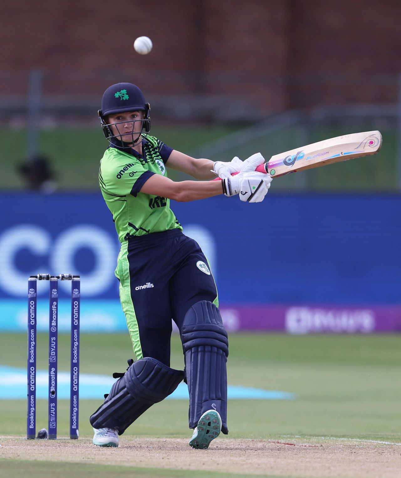 Gaby Lewis slaps one down the ground, India vs Ireland, Women's T20 World Cup, Gqeberha, February 20, 2023