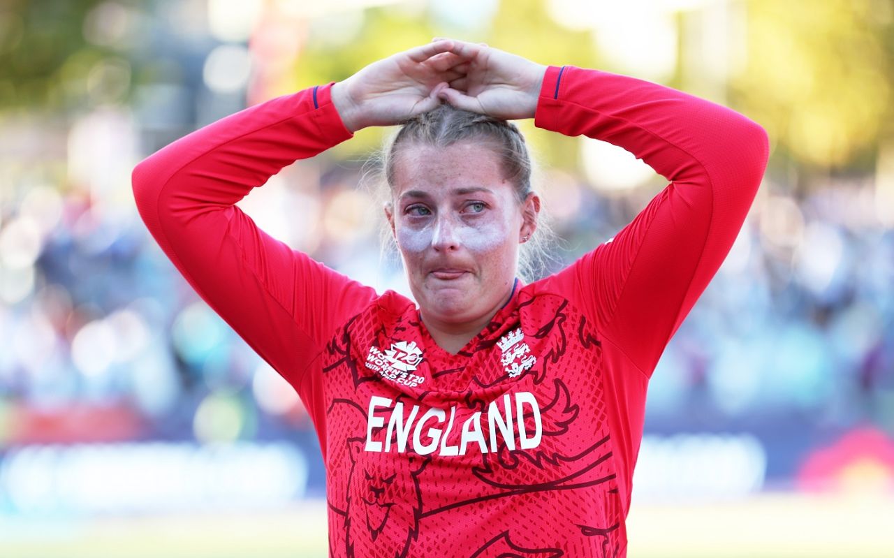 Sophie Ecclestone is dejected after the defeat, South Africa vs England, Women's T20 World Cup semi-final, Cape Town, February 25, 2023