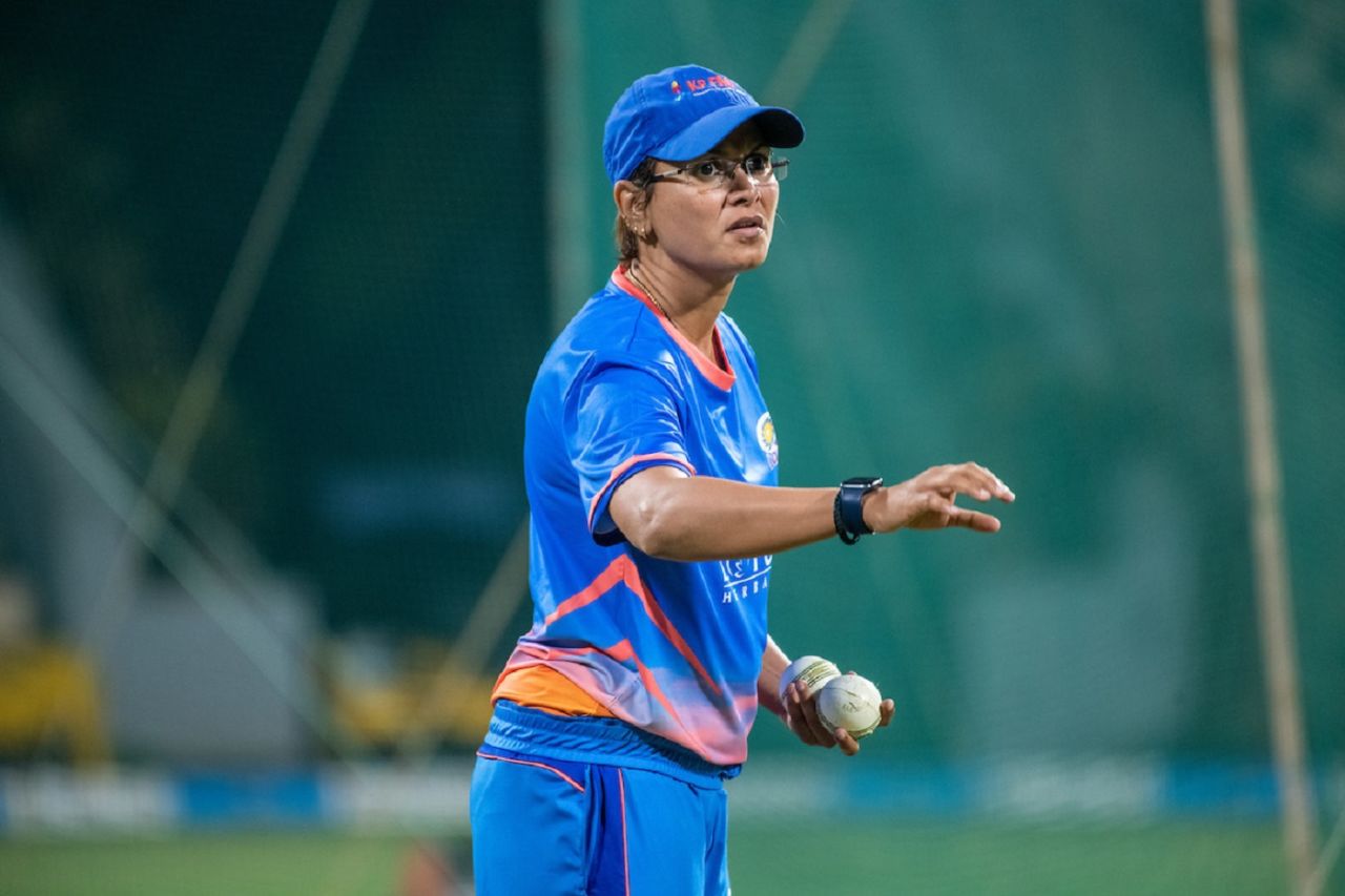Devika Palshikar,, batting coach of Mumbai Indians Women, at a practice session, Mumbai, February 25, 2023