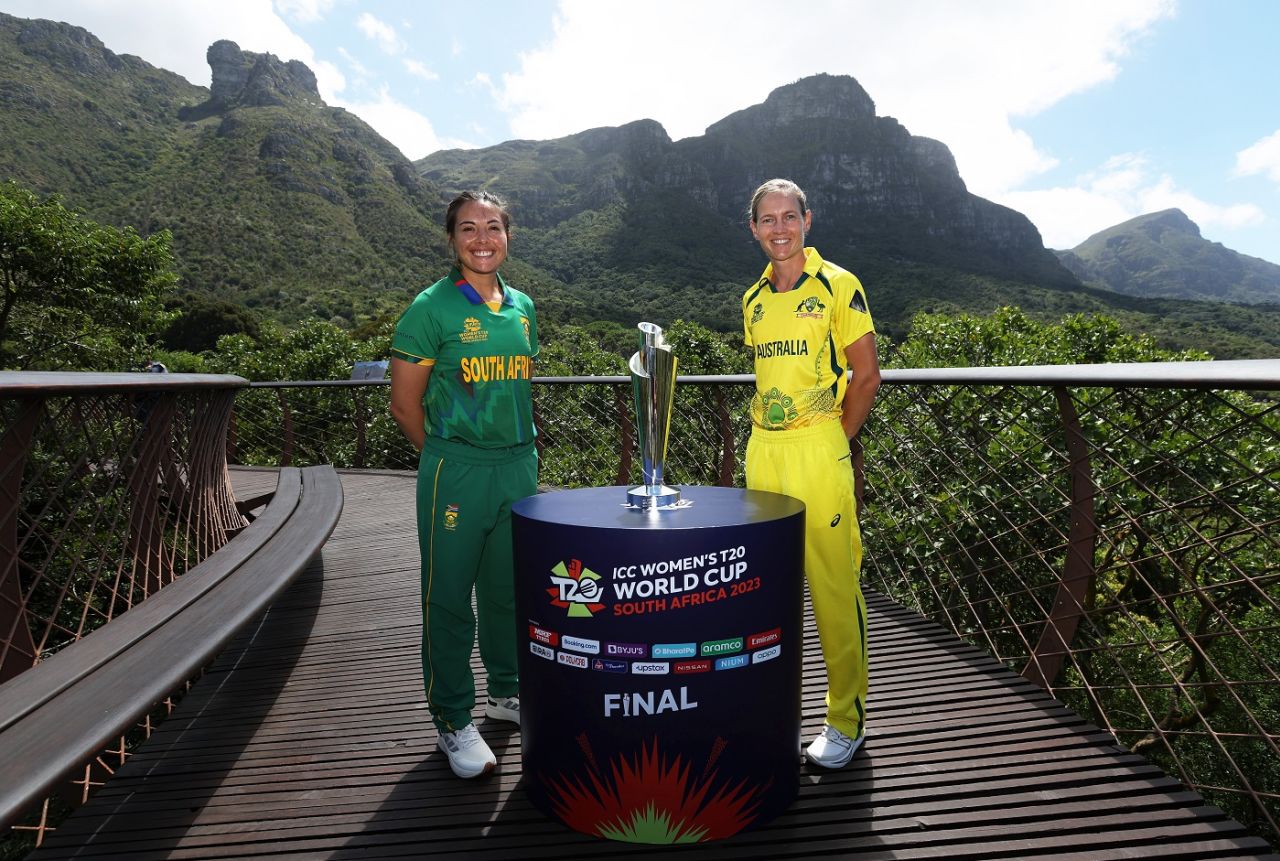 Sune Luus and Meg Lanning pose with the Women's T20 World Cup trophy, Cape Town, February 25, 2023