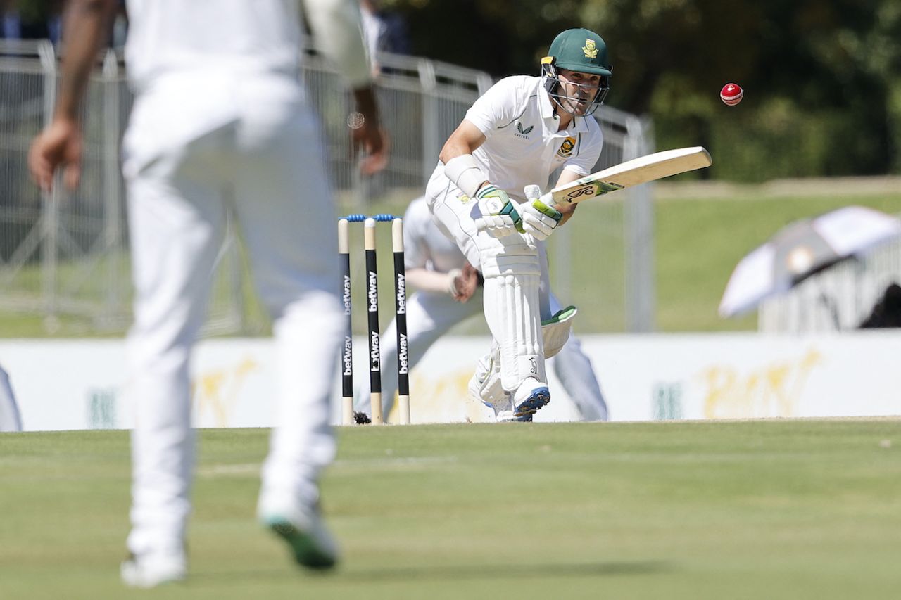 Dean Elgar clips the ball straight, South Africa vs West Indies, 1st Test, Centurion, 1st day, February 28, 2023
