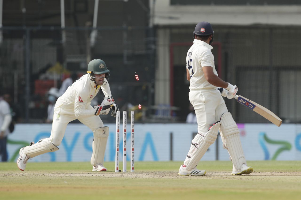 Alex Carey whips the bails off to end Rohit Sharma's innings, India vs Australia, 3rd Test, Indore, 1st day, March 1, 2023