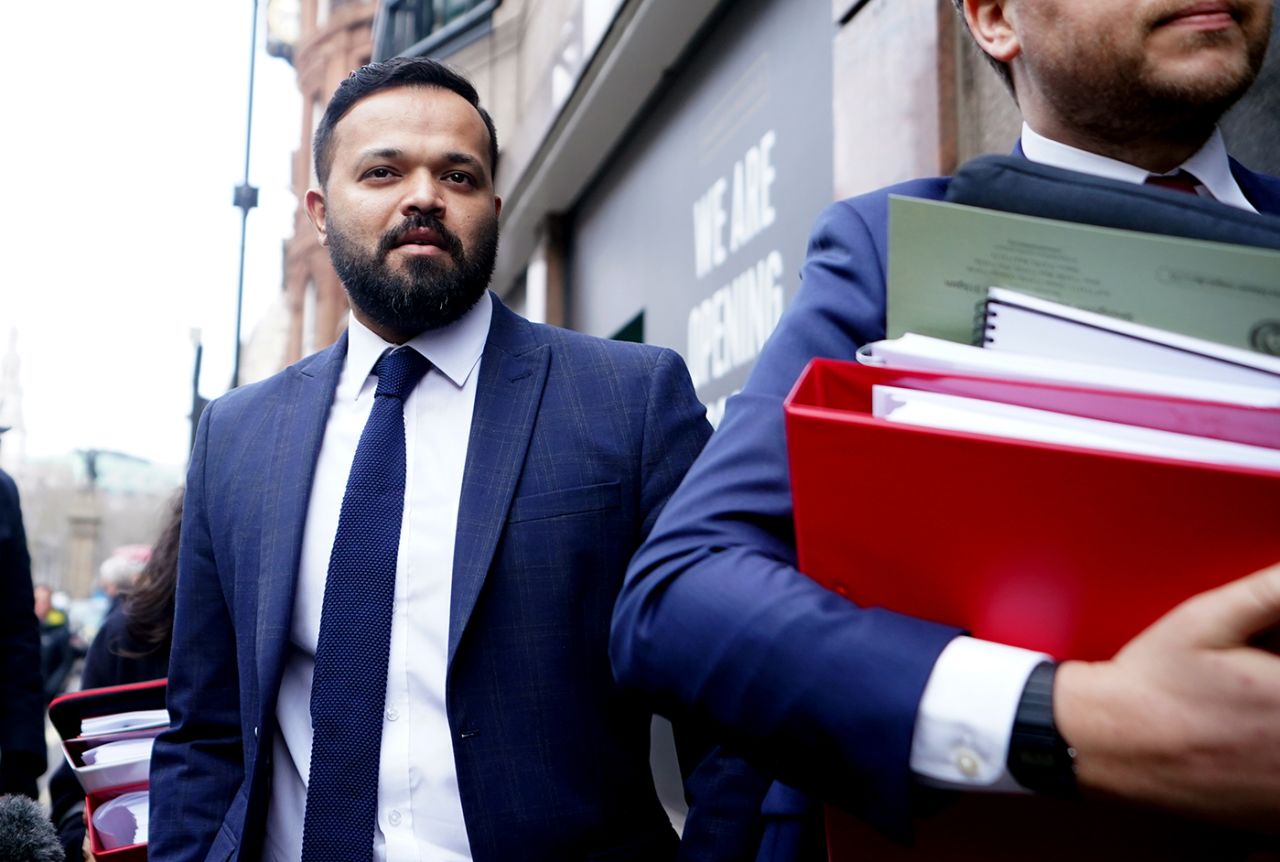 Azeem Rafiq arrives at the International Arbitration Centre in London, Yorkshire CDC hearings, March 2, 2023