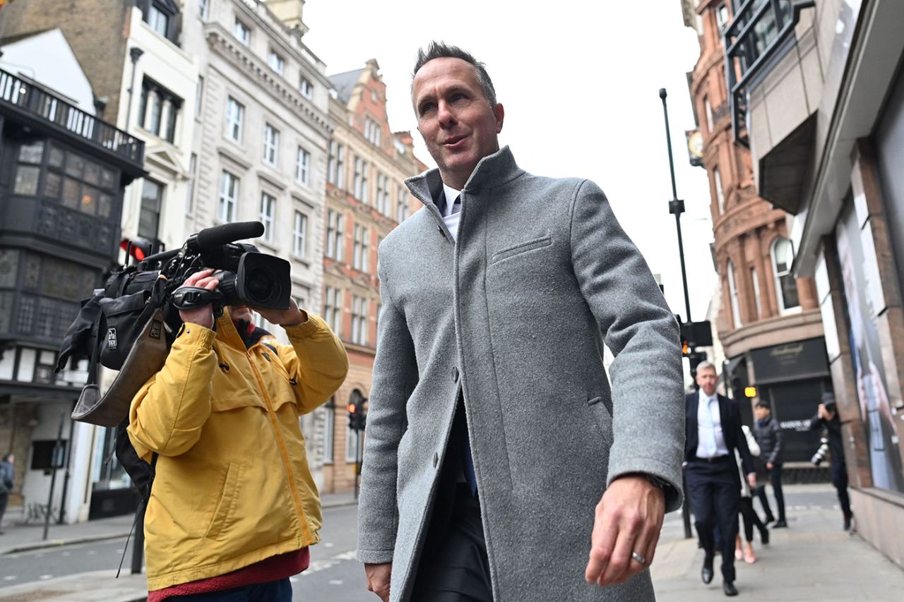 Michael Vaughan arrives at the International Arbitration Centre in London, Yorkshire CDC hearings, March 2, 2023