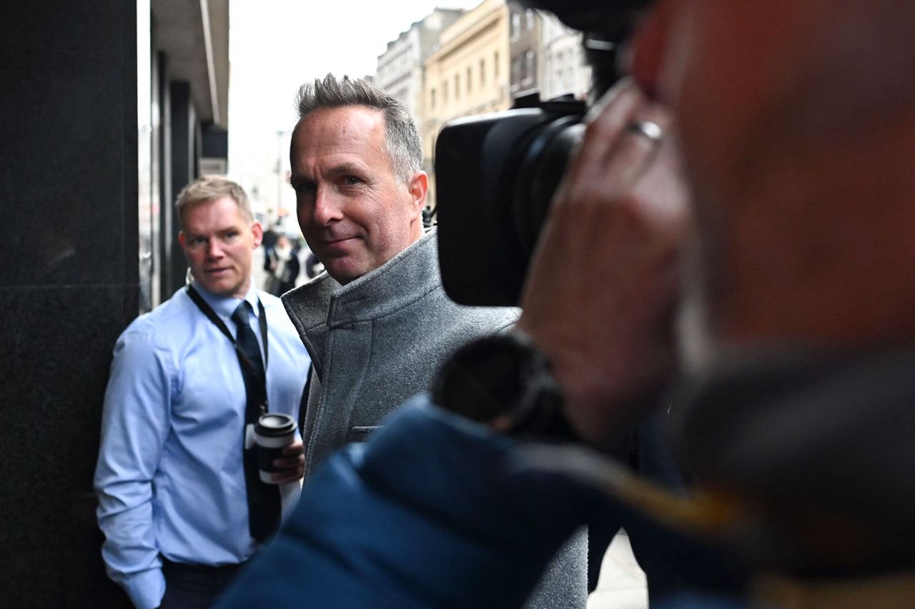 Michael Vaughan arrives at the International Arbitration Centre in London, Yorkshire CDC hearings, March 2, 2023