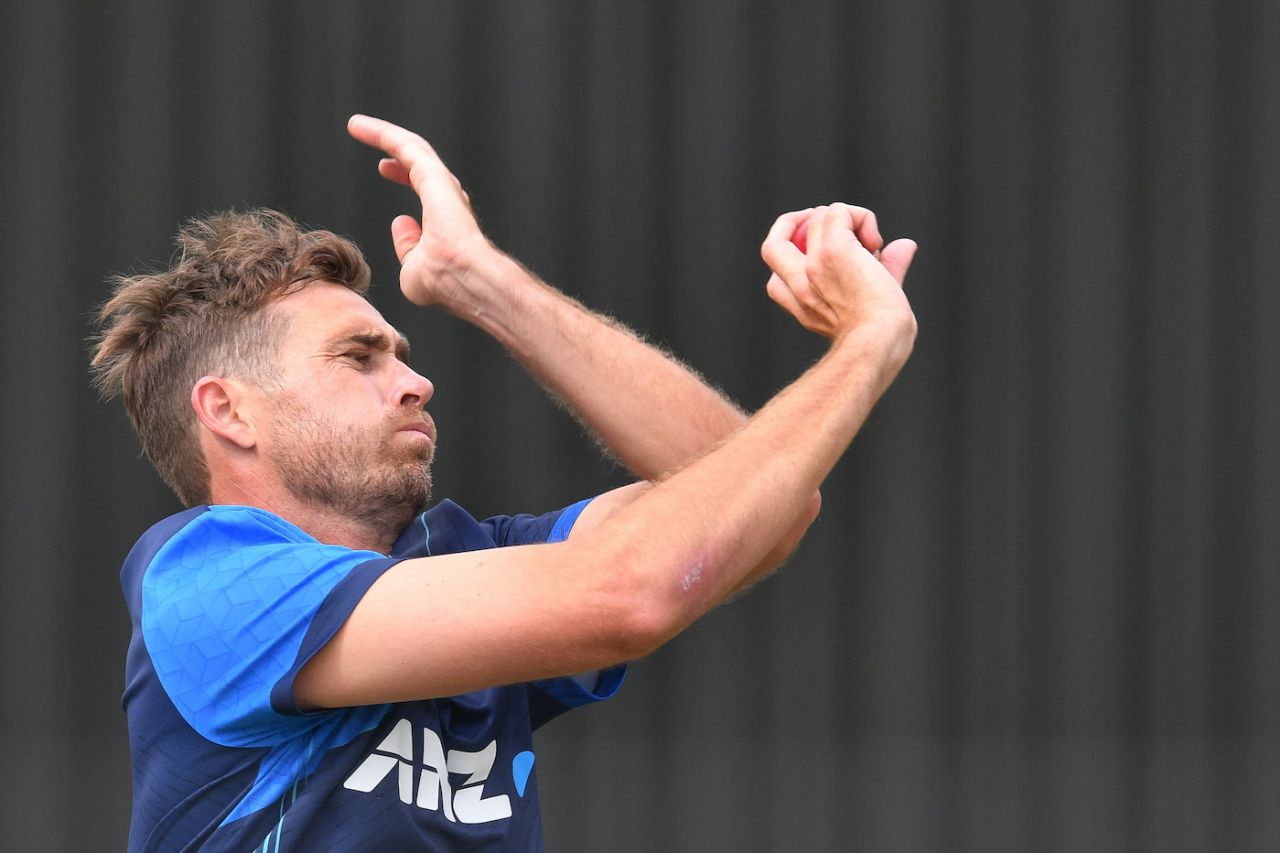Tim Southee bowls ahead of the first Test, March 7, 2023