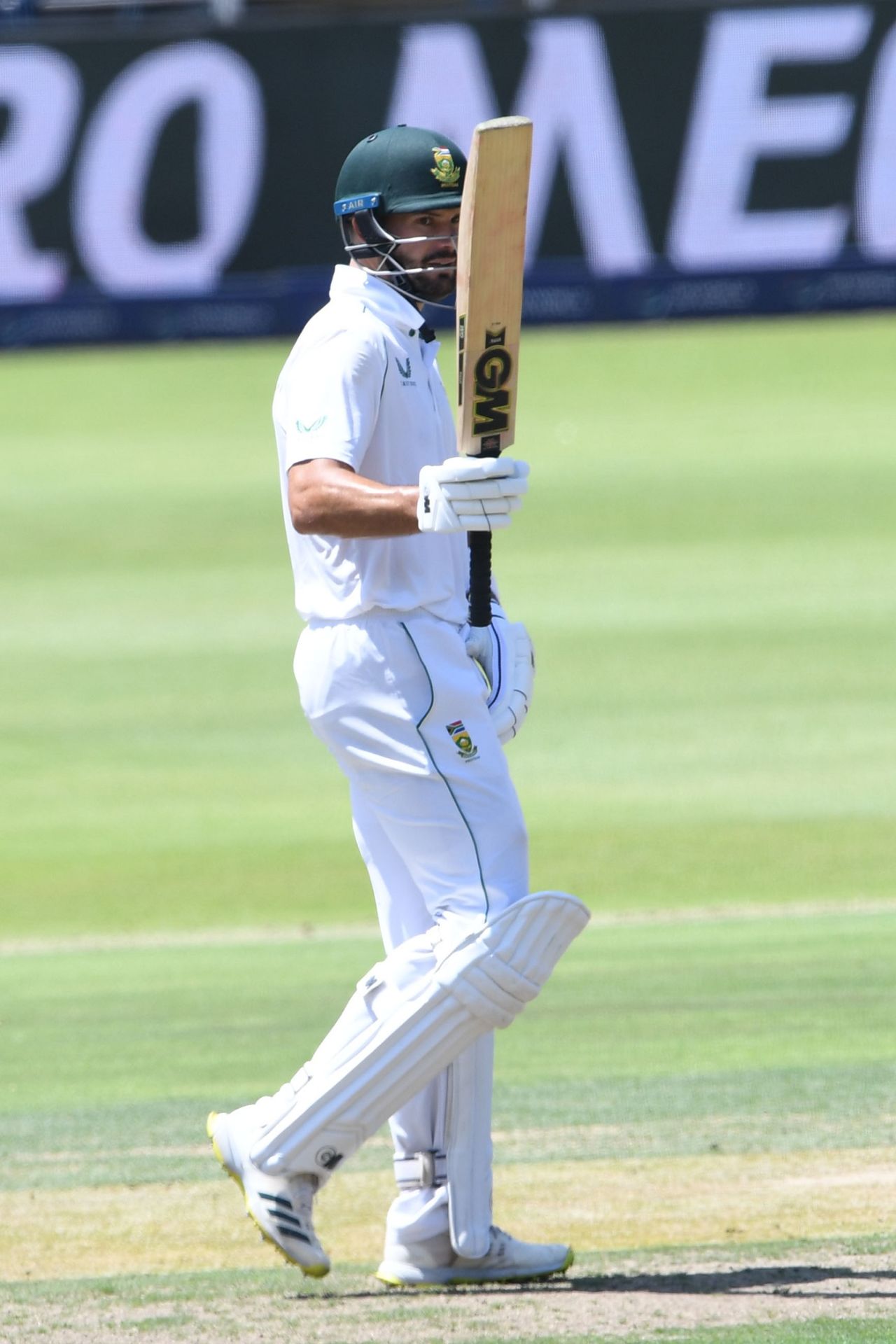 Aiden Markram raises his bat after his half-century, South Africa vs West Indies, 2nd Test, Johannesburg, 1st day, March 8, 2023