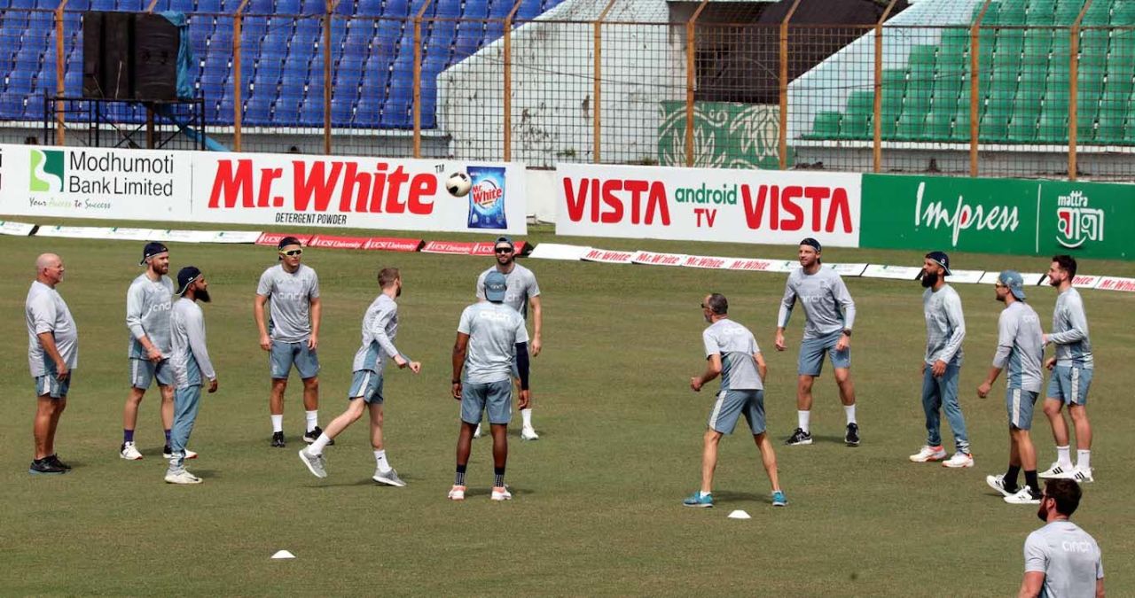 The England players warm-up with a game of football on the eve of the first T20I, Bangladesh vs England, 1st T20I, Chattogram, March 8, 2023