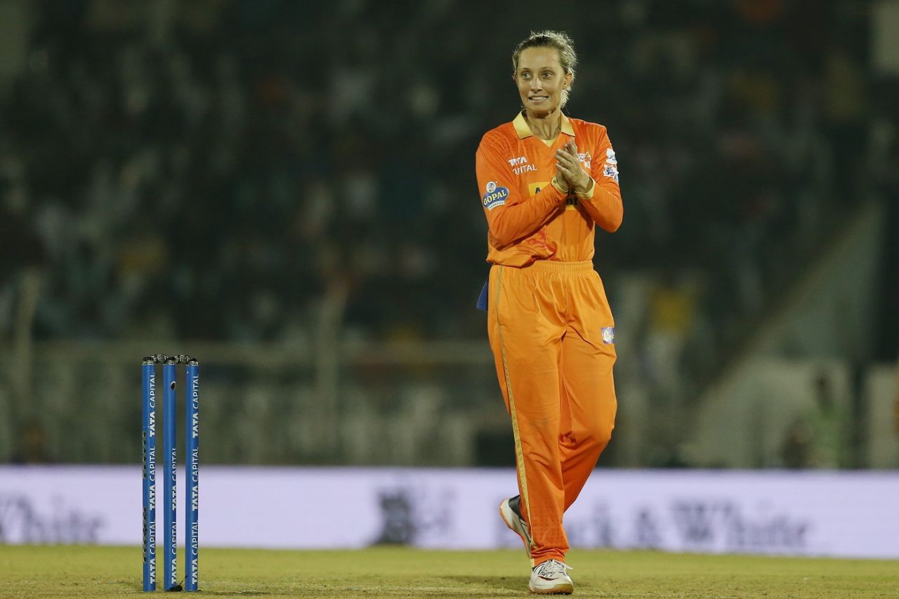 Ash Gardner celebrates a wicket, Gujarat Giants vs Royal Challengers Bangalore, WPL 2023, Mumbai, March 8, 2023