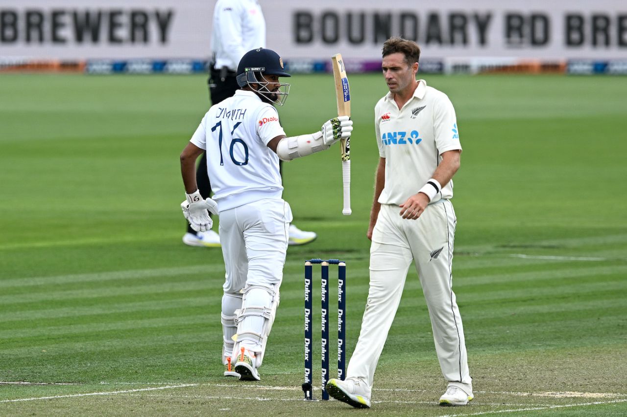 Dimuth Karunaratne makes fifty as Tim Southee walks back, New Zealand vs Sri Lanka, 1st Test, Christchurch, 1st day, March 9, 2023