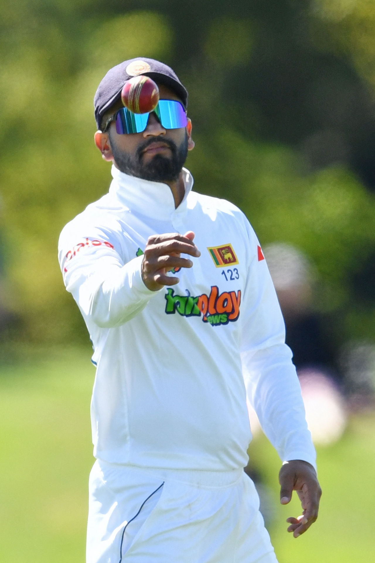 Dimuth Karunaratne tosses a ball, New Zealand vs Sri Lanka, 1st Test, Christchurch, 2nd day, March 10, 2023