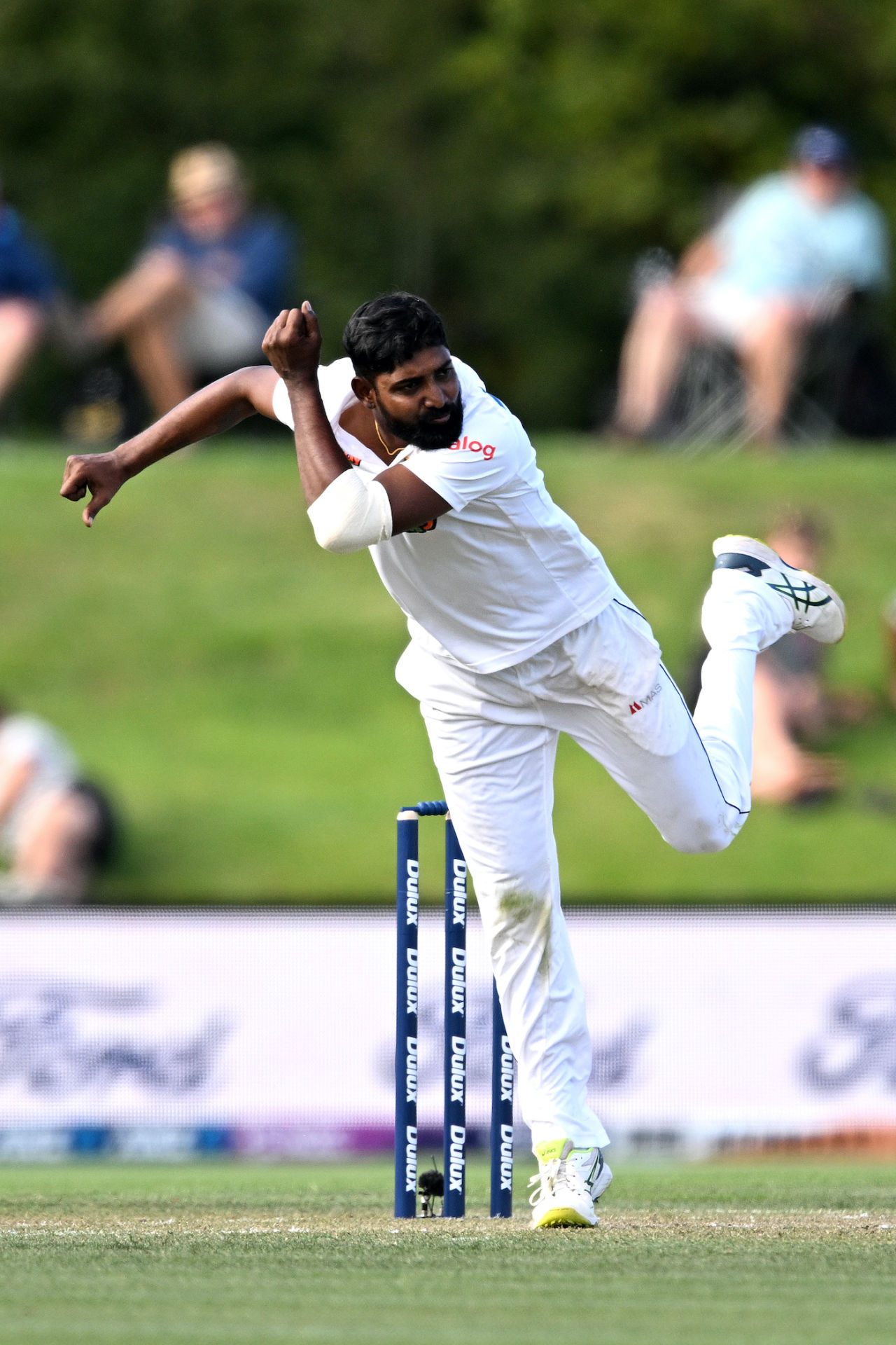Prabath Jayasuriya in his action, New Zealand vs Sri Lanka, 1st Test, Christchurch, 3rd day, March 11, 2023