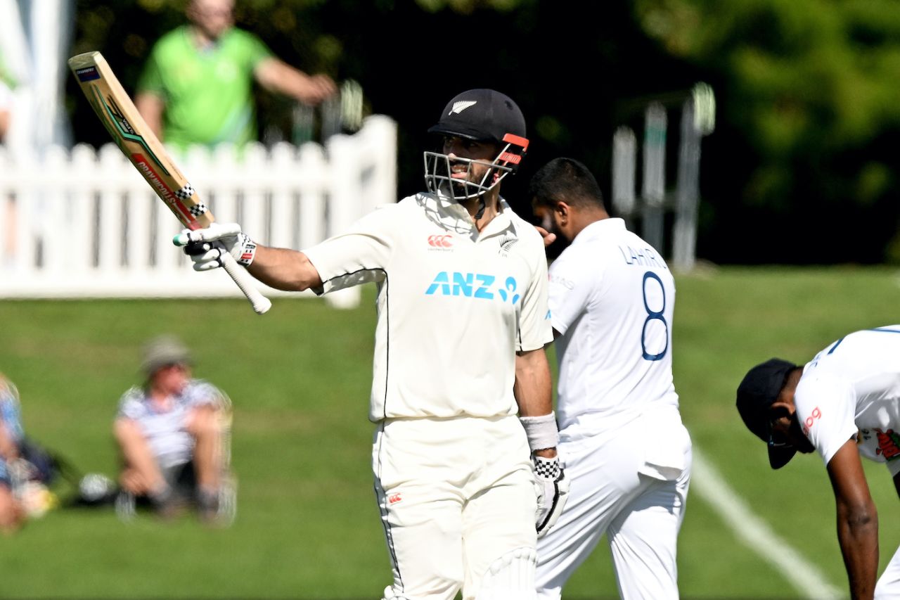 Daryl Mitchell celebrates reaching fifty, New Zealand vs Sri Lanka, 1st Test, Christchurch, 3rd day, March 11, 2023