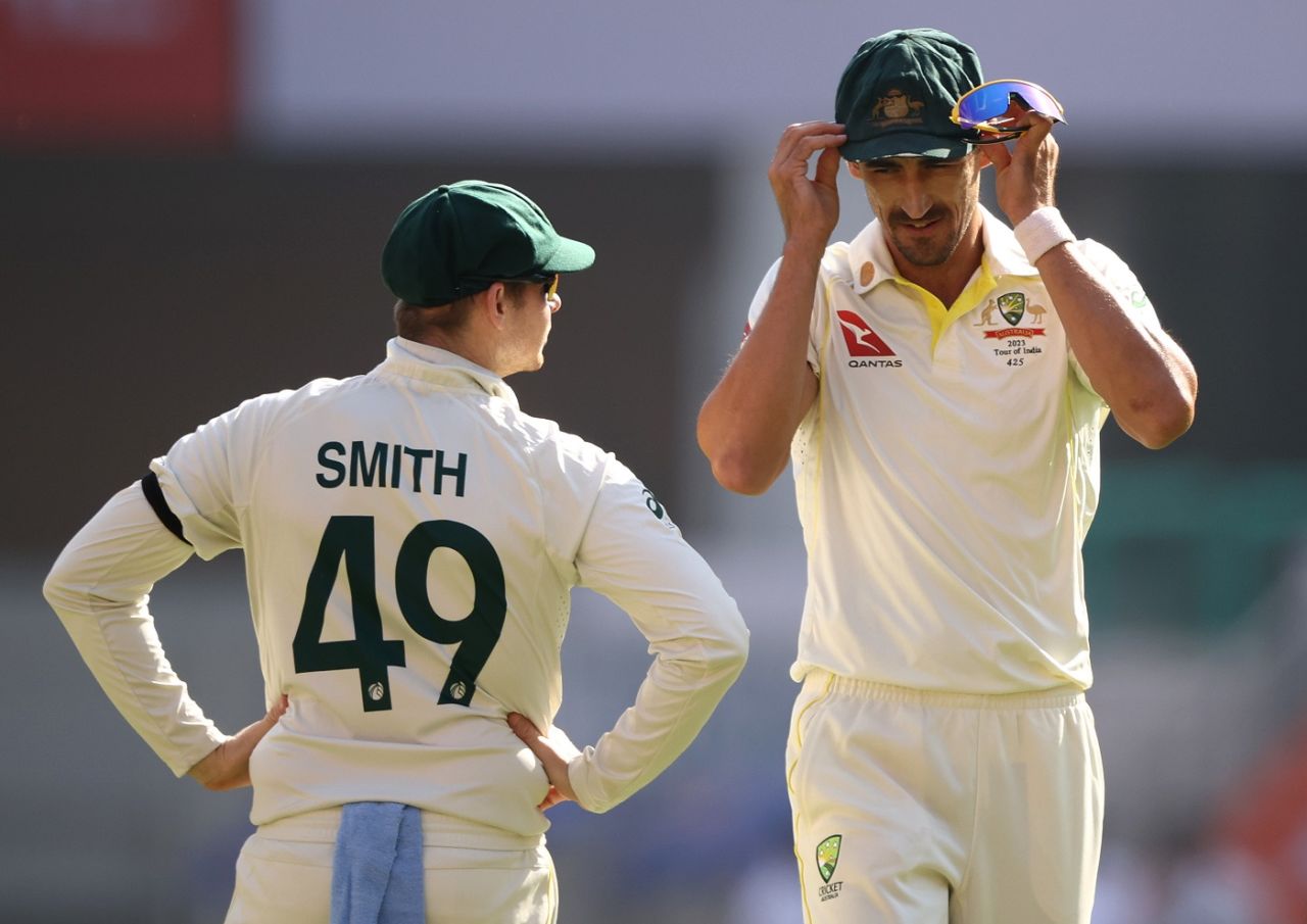 Mitchell Starc and Steven Smith in action on day three, India vs Australia, 4th Test, Ahmedabad, 3rd day, March 11, 2023