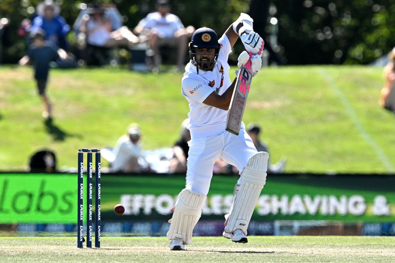 Dinesh Chandimal plays a shot off the back foot, New Zealand vs Sri Lanka, 1st Test, Christchurch, 4th day, March 12, 2023