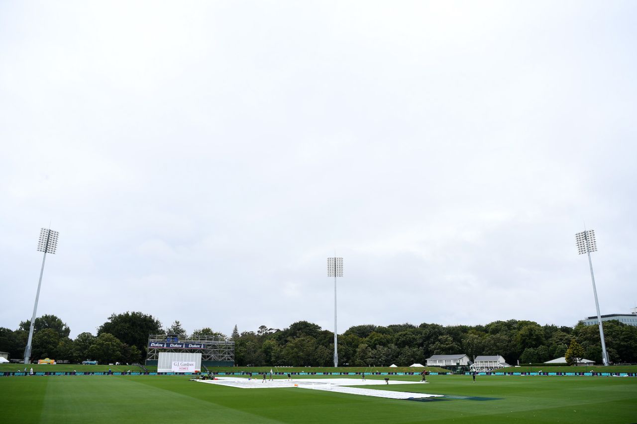 Covers are on due to early showers before play on Monday, New Zealand vs Sri Lanka, 1st Test, Christchurch, 5th day, March 13, 2023