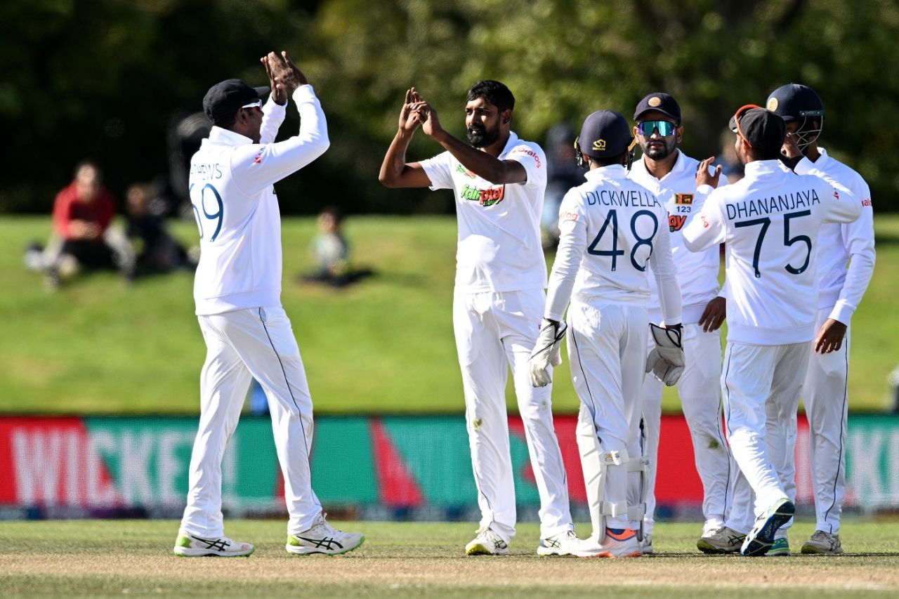 Prabath Jayasuriya got Tom Latham early on day five, New Zealand vs Sri Lanka, 1st Test, Christchurch, 5th day, March 13, 2023