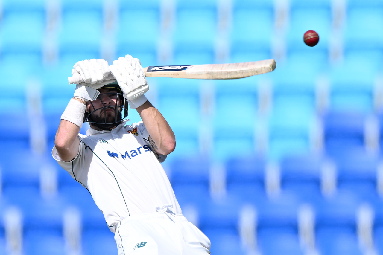 Caleb Jewell narrowly missed out his hundred, Tasmania vs Queensland, Sheffield Shield, Hobart, March 14, 2023